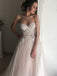 Sexy Blush Pink Sweetheart Strapless Lace Top A-line Long Wedding Dress, WD3054
