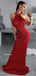 Sexy Dark Red Halter Open Back Mermaid Sequin Long Prom Dress, PD3509