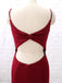 Sexy Dark Red Spaghetti Straps V-neck Mermaid Open Back Long Bridesmaid Dress, BD3254