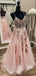 Sexy Elegant Blush Pink Floral Spaghetti Strap A-line Long Prom Dress, PD3188