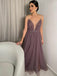 Sexy Elegant Dusty Purple V-neck Illusion A-line Long Prom Dress, PD3493