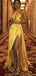 Sexy Gold Halter Cross Backless Side-slit Long Prom Dress, Evening Dress, PD3150