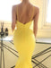 Sexy Gold Yellow Spaghetti Strap V-neck Mermaid Long Prom Dress, PD3160