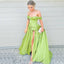Sexy Lime Green Off-shoulder Sweetheart Ruffle Side-slit A-line Long Prom Dress, PD3397