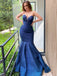 Sexy Navy Strapless Sweetheart Sparkly Mermaid Long Prom Dress, PD3560