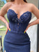 Sexy Navy Strapless Sweetheart Sparkly Mermaid Long Prom Dress, PD3560
