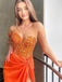 Sexy Orange Sequin Top Strapless Sweetheart Side-slit Mermaid Long Prom Dress, PD3548