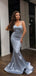 Sexy Pale Blue Spaghetti Straps Sweetheart Sexy Mermaid Long Prom Dress, PD3440