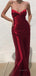 Sexy Red Spaghetti Straps V-neck Open Back A-line Long Prom Dress, PD3580