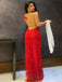Sexy Red Strapless Open Back Side-slit Long Mermaid Prom Dress, PD3406