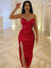 Sexy Red Strapless Sweetheart Side-slit Mermaid Long Prom Dress, PD3506