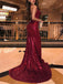 Sexy Sparkling Burgundy V-neck Pleats Side-slit Oprn Back Long Train Prom Dress, PD3249