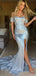 Sexy Sparkly Silver Off-shoulder Sweetheart Side-slit Mermaid Long Bridesmaid Dress, BD3021