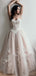 Sexy Strapless Sweetheart A-line Light Champagne Lace Top Elegant Prom Dress, PD3281