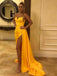 Sexy Yellow Spaghetti Straps Simple Side-slit With Tail Mermaid Long Prom Dress, PD3503