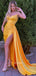 Sexy Yellow Spaghetti Straps Simple Side-slit With Tail Mermaid Long Prom Dress, PD3503