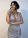 Silver Grey Sparkly Sexy V-neck Side-slit Mermaid Long Prom Dress, PD3468