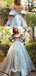 Silver Off-shoulder Princess Lace Top A-line Long Prom Dress, PD3480