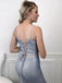 Silver Sexy Spaghetti Straps V-neck Mermaid Long Prom Dress, PD3478