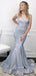 Silver Sexy Spaghetti Straps V-neck Mermaid Long Prom Dress, PD3478
