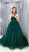 Simple Emerald Green Spaghetti Straps Sweetheart A-line Tulle Long Prom Dress, PD2294