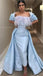 Sky Blue Off-shoulder Feather Top With Detachable Tail Mermaid Prom Dress, PD3328