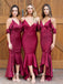 Smoothy Halter Burgundy Mermaid Asymetric Tea-length Bridesmaid Dress, BD3141