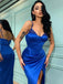 Spaghetti Straps Royal Blue Sexy Lace Up Back Side-slit Mermaid Long Prom Dress, PD3541