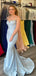Spaghetti Straps Sexy Blue Hollow Back Mermaid Long Prom Dress, PD3485