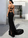 Sparkly Sexy Black Strapless Open Back Mermaid Side-slit Long Prom Dress, PD2102