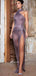 Sparkly Sexy Dusty Purple Halter Side Slit Mermaid Long Prom Derss, PD3513