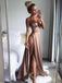 Sexy Spaghetti Strap V-neck Double Side-slit Simple Prom Party Dresses, PD1032