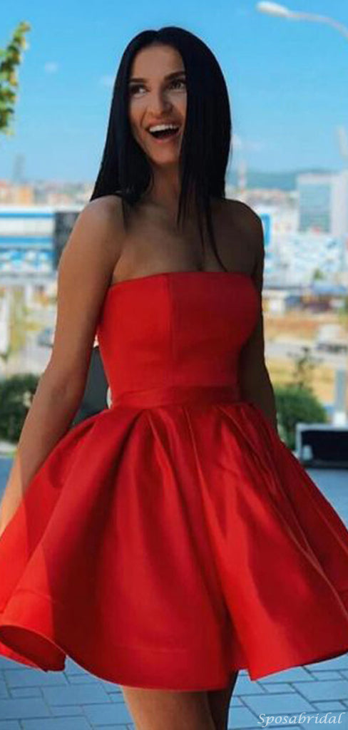 Strapless Red Sexy A-line Short Cheap Homecoming Prom Party Dress, HD3026