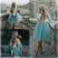 Cheap Tulle and Lace Two Pieces Blue Short Prom dress, Cocktail Homecoming Dress, PD0379