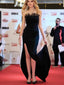 Sexy Black Strapless Feather Top Side-slit Mermaid Long Prom Dress, PD3079