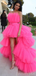 Sexy Tulle Ruffle Pink High-low Long Prom Party Dress, PD3097