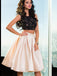 Sexy Open Back Two Piece Lace Black Homecoming Dresses, CM493