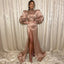 Vintage Mauve Turtle-neck Long-sleeve Side-slit Mermaid Long Prom Dress, PD3357