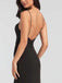 Black Mermaid Spaghetti Straps Side Slit Simple Satin Long Prom Dresses PD1409