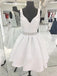 Sexy See Through V Neck Short Rhinestone White Homecoming Dresses, CM486