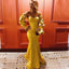 Sexy Yellow Strapless With Sleeves Mermaid Long Prom Dress, PD3280