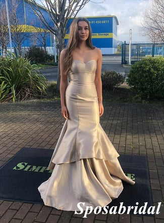 Sexy Satin Sweetheart Sleeveless A-Line Long Prom Dresses, PD3957