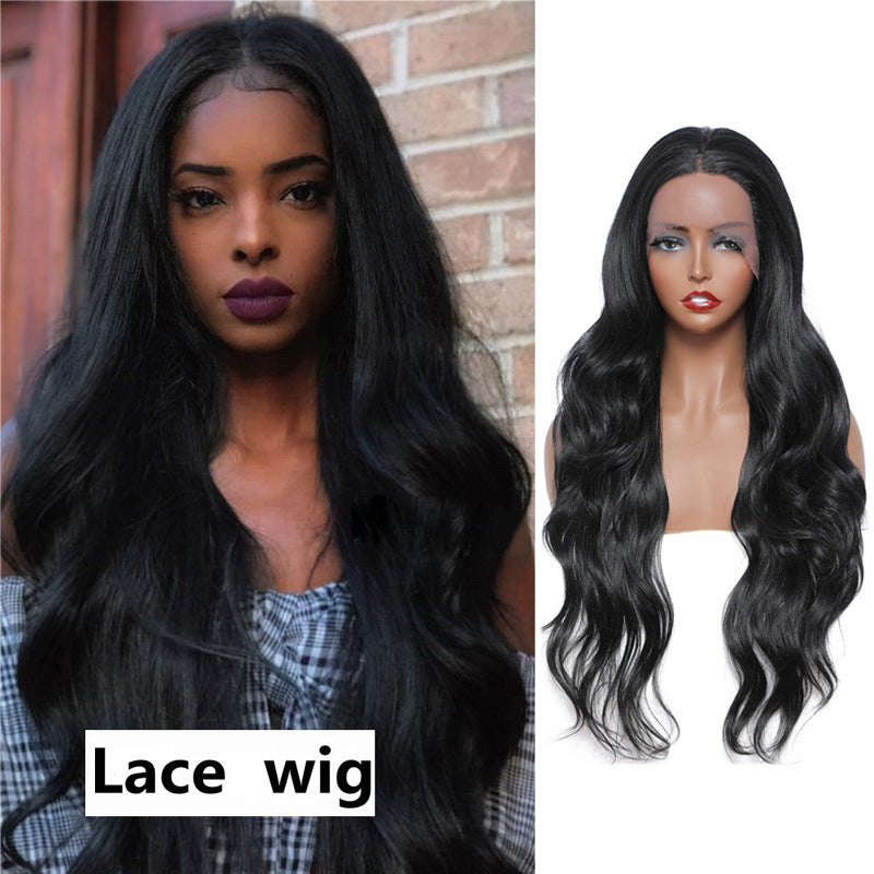 Fashionable wig women's front lace black wavy hair wig, ORN09