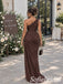 Luxury Brown Chiffon One Shoulder Bridesmaid Dress With Corset Bodice Draped Skirt, BD3479