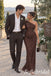 Luxury Brown Chiffon One Shoulder Bridesmaid Dress With Corset Bodice Draped Skirt, BD3479