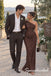 Luxury Brown Chiffon One Shoulder Bridesmaid Dress With Corset Bodice Draped Skirt, BD3479