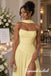 Elegant Strapless Chiffon Ruched Yellow Evening Gown With Neck Sash,BD3489