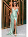 Sexy Soft Satin Spaghetti Straps V-Neck Side Slit Mermaid Long Prom Dresses, PD3782