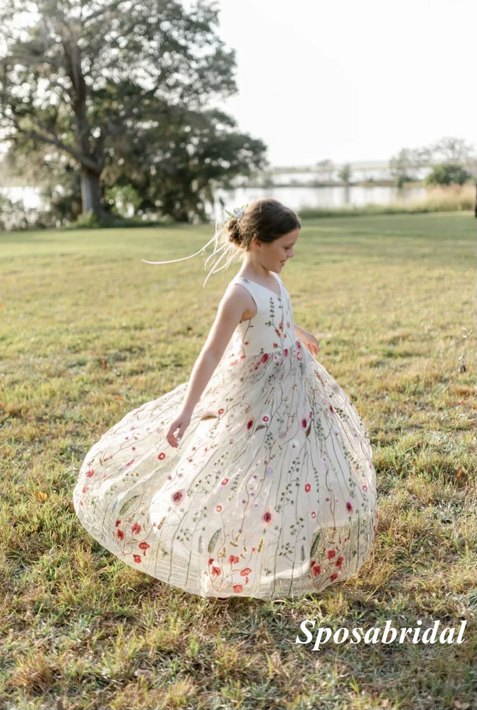 Spaghetti Straps Little Wedding Guest Tulle Unique A-line Flower Girl Dresses, FG1455