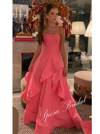 Elegant Soft Satin Sweetheart Ruffled A-Line Floor Length Prom Dress, PD4093
